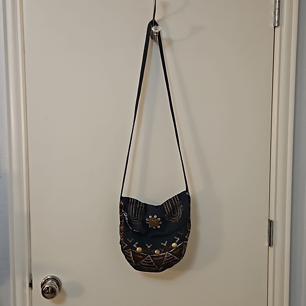 VTG EARTHBOUND Embroidered Brass Sequin Cloth Festival Crossbody Hippie Bag - Picture 3 of 13